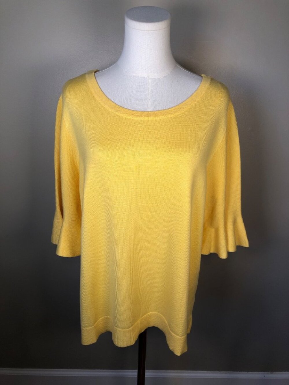NWT Joseph A Butter Yellow Short Peplum Sleeve Knit Top Sz XL Cheerful Elegance